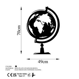 Wallity World Map 3 Escultura de pared de metal negra